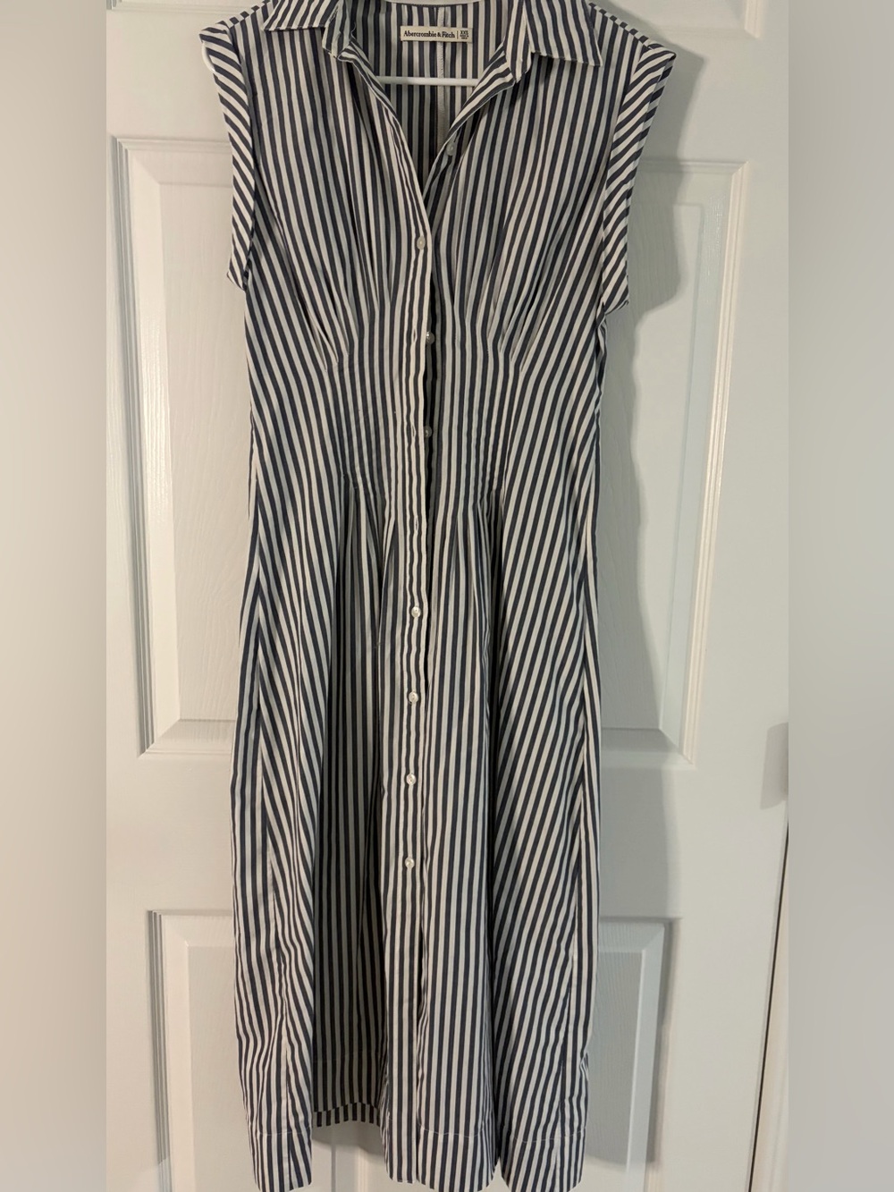 Abercrombie & Fitch Navy and White Striped Sleeveless Shirt Dress